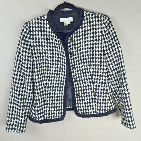 Shomi Petites Black & White Check Short Jacket- Size 8 - Long Sleeve - Picture 1 of 11